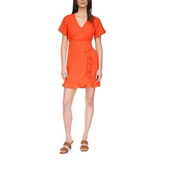 On Running Dresses & Skirts - MICHAEL KORS Womens Orange Ruffled Smocked Front Waist Lined Dress Sz Large